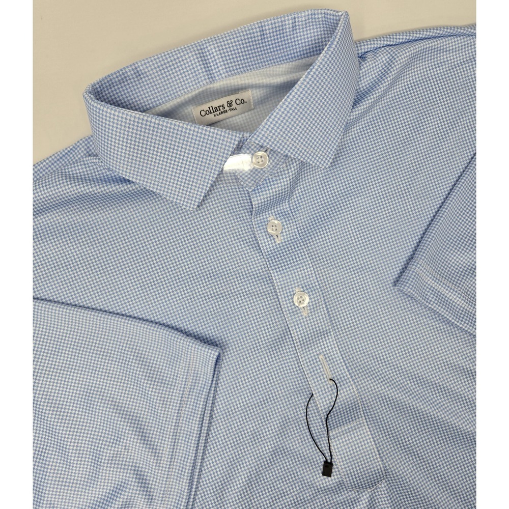 Collars & Co Shirt Mens XLT Polo‎ Dress Collar Blue Houndstooth Golf Performance